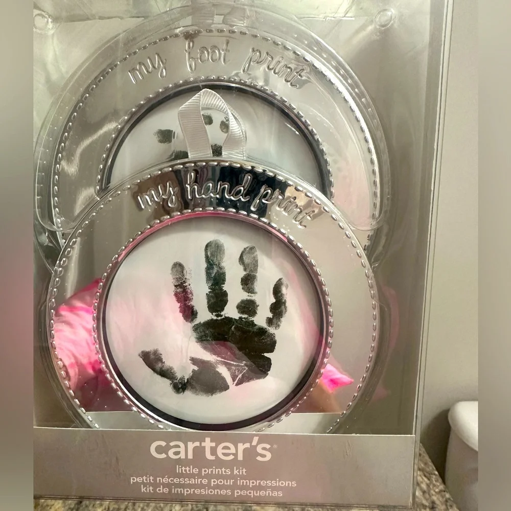 NWT Carter’s little prints ornament kit Silver 1 for 🤚 print 1 for🦶print in box - Picture 2 of 8
